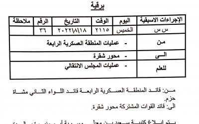 أوامر عسكرية عليا تقضي بانسحاب كتيبة بن معيلي من شقرة وعودتها من حيث أتت
