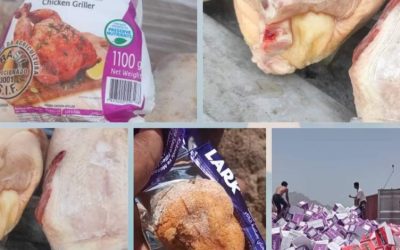المواصفات والمقاييس” ترفض ادخال  2898 كرتونا من الدجاج المخالف للمواصفات وتتلف منتجات اخرى مخالفة بالعاصمة عدن