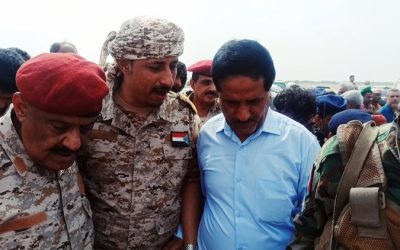 عند استقباله في قيادة محور أبين بروح التلاحم والأخوة   ألعميد أبو مشعل الرئيس عيدروس الزبيدي صانع محلمة النصر  والتقارب الجنوبي
