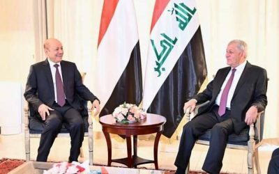 رئيس مجلس القيادة الرئاسي يبحث والرئيس العراقي العلاقات الثنائية بين البلدين