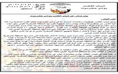 شباب الغضب بحضرموت يعلنون رفضهم للقرار الرئاسي ويدعون للتصعيد