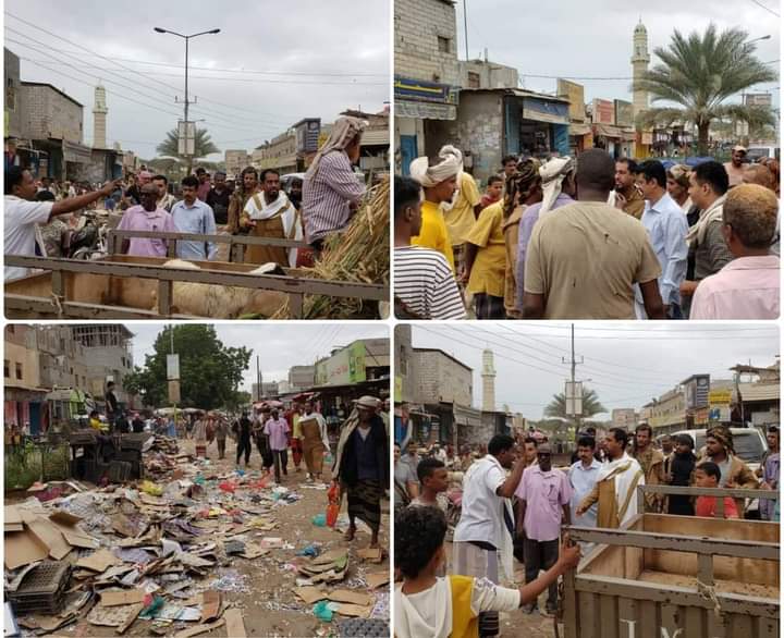 مدير عام خنفر اليوسفي  يشرف على أعمال رفع البسطات والمفارش المخالفة في جعار
