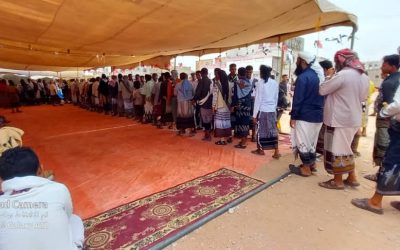 بمبادرة اهليه “إختتام الزواج الجماعي التاسع  لأكثر من تسعين عريس وعروس في مديرية الروضة بشبوة
