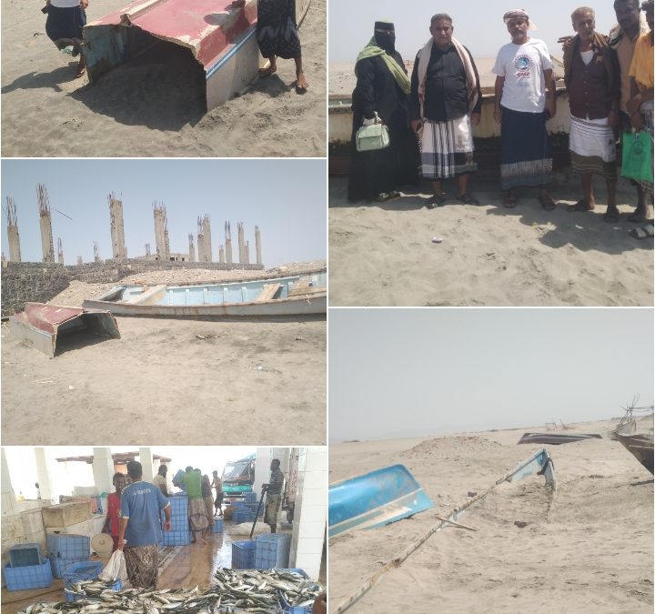 دوعن يتفقد الأضرار الناجمة عن الرياح والامطار الغزيرة  بقوارب الصيادين بمركز الشيخ عبدالله بزنجبار