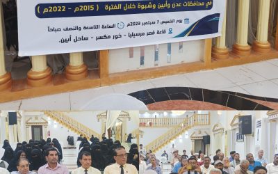 منظمة حق تعقد مؤتمرا صحفيا لإشهار تقريرها  : إحصائيات الجرائم الإرهابية وضحاياها في عدن وأبين وشبوة خلال الأعوام ( ٢٠١٥م  _ ٢٠٢٢م )