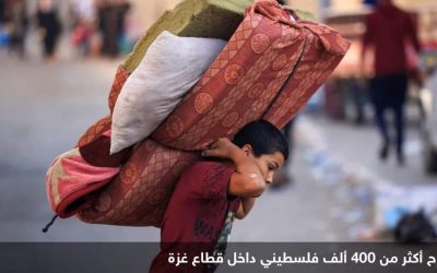 الأمم المتحدة: نزوح أكثر من 400 ألف فلسطيني في غزة