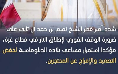 أمير قطر يؤكد على ضرورة وقف إطلاق النار في غزة واستمرار الوساطة خلال اتصال مع بايدن