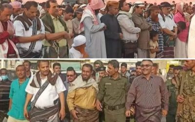 محافظ ابين يقوم بتأدية صلاة عيدالفطرالمبارك مع جمع غفير من  المصلين