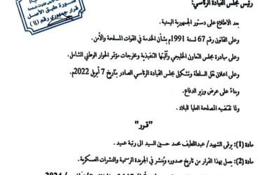قرار رئيس مجلس القيادة الرئاسي القائد الأعلى للقوات المسلحة رقم ( 11 ) لسنة 2024م بشأن ترقية في القوات المسلحة