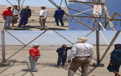 مدير عام كهرباء أبين يتفقد الأعمال الجارية عقب تعرض أبراج خط النقل 132ك.ف للسرقة والتخريب السافر