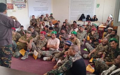 الحزام الأمني أبين  و نداء جنيف تنظم ورشة توعوية  لضباط وأفراد الحزام أبين