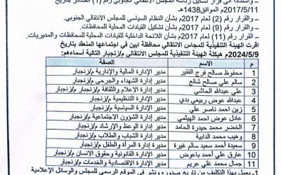رئيس انتقالي أبين يصدر أمرا إدارياً بهيكلة الهيئة التنفيذية بانتقالي زنجبار ( اسماء )