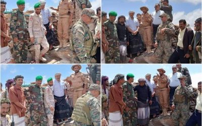 قائد محور يافع القتالي يستقبل نائب رئيس  الشؤون الخارجية للمجلس الإنتقالي  في زيارته  للخطوط الأمامية بجبهة الحد يافع