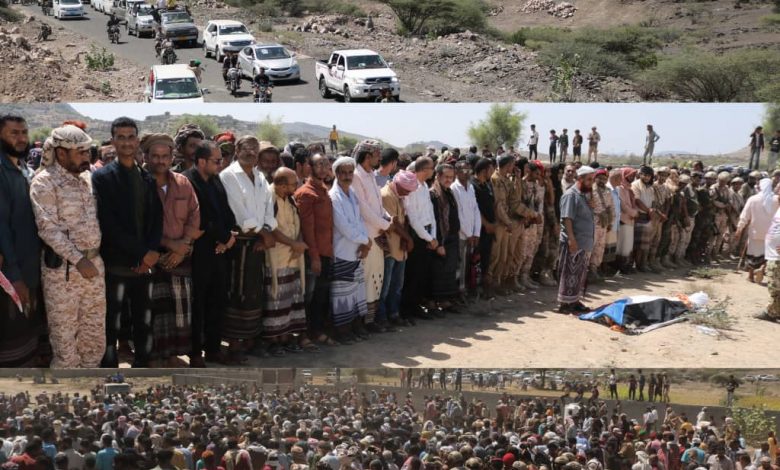 في موكب جنائزي مهيب .. تشييع جثمان فقيد الوطن القيادي عبدالله طزح الحالمي
