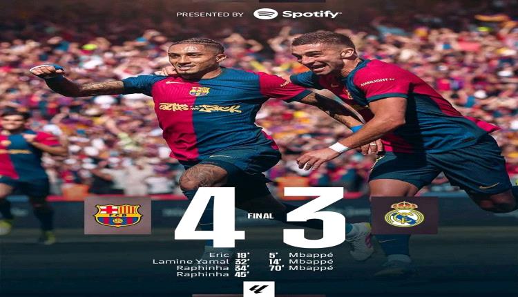 برشلونة يقترب من حسم لقب الدوري بفوز مثير وكبير 4-3 على ريال مدريد