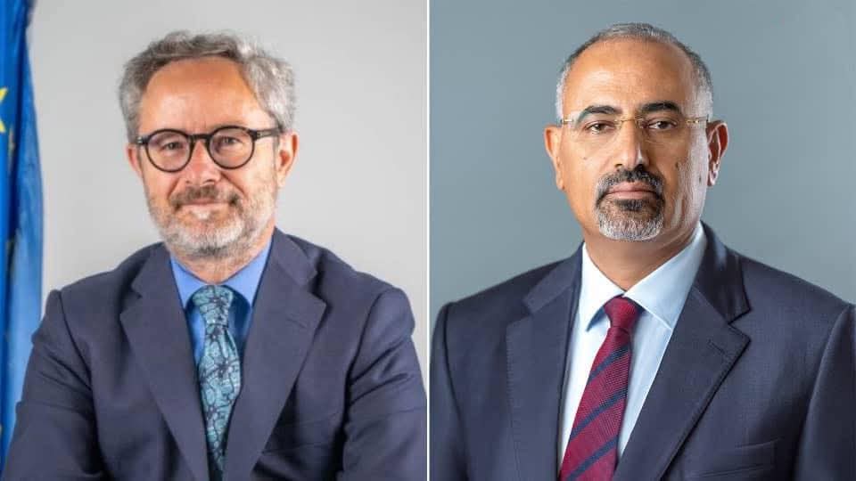 الرئيس الزُبيدي يبحث مع رئيس بعثة الاتحاد الأوروبي الأوضاع الراهنة في بلادنا وسُبل دعم جهود السلام