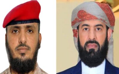 السنيدي قائد قوات الأمن الوطني أبين يهنئ الدكتور مختار الرباش الهيثمي بمناسبة تعيينه محافظًا للمحافظة