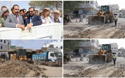 وزير الأشغال والطرق  ومحافظ أبين يدشّنان إعادة سفلتة طريق جعار – باتيس الحيوي، والمحافظ يزور سد حسان ومصنعَي الأسمنت في باتيس